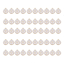 Letter V Подвески из позолоченного сплава, с эмалью, эмалированные блестки, плоско-круглые, белые, letter.v, 14x12x2 мм, отверстие : 1.5 мм, 50 шт / коробка