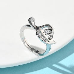 Платина Регулируемые кольца для пальцев с микропаве из кубического циркония из латуни, лист, стойки покрытие, без кадмия и без свинца, долговечный, платина, 17 мм