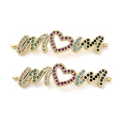 Разноцветный День матери латунные микро-паве кубические цирконии слово мама соединительные подвески, долговечный, без кадмия и без свинца, стойки покрытие, реальный 18 k позолоченный, красочный, 8.5x34.5x2 мм, отверстие : 1.2 мм