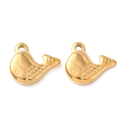 Настоящее золото 18K 304 подвески из нержавеющей стали, ионное покрытие (ip), карповые чары, реальный 18 k позолоченный, 14x11.5x4 мм, отверстие : 1.8 мм