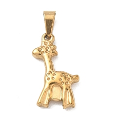 Golden 304 Stainless Steel Pendants, Giraffe Charms, Ion Plating(IP), Golden, 19x12x3mm, Hole: 6x3mm, Fit:0.5mm.