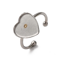 Нержавеющая Сталь Цвет 304 компоненты открытого кольца манжеты из нержавеющей стали, простые настройки кольца пэда, сердце, цвет нержавеющей стали, лоток : 12x12 мм, 1.5 мм, внутренний диаметр: 18 мм