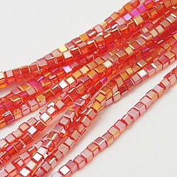 Red Electroplate Glass Beads Strands, AB Color Plated, Faceted, Cube, Red, 6x6x6mm, Hole: 1mm