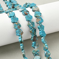 Синий Окрашенные нити синтетических бус императорской яшмы, цветок, синие, 10~10.5x10~10.5x3~3.5 мм, отверстие : 1~1.2 мм, около 41~42 шт / нитка, 15.75'' (40 см) ~ 16.14'' (41 см)