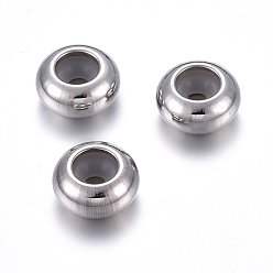 Нержавеющая Сталь Цвет 201 из нержавеющей стали бусы, с резиной внутри, ползунки, рондель, цвет нержавеющей стали, 9x4.5 мм, отверстие : 4.5 мм, резиновое отверстие: 2.2 мм