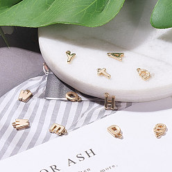 Letter A~Z Brass Charms, Alphabet, Real 18K Gold Plated, Letter A~Z, 8~8.5x4~6x1.5mm, Hole: 0.8mm