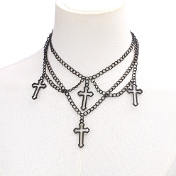 Черный Модные готические ожерелья из сплава с крестом и кисточками для женщин, чёрные, 13.78 дюйм (35 см)