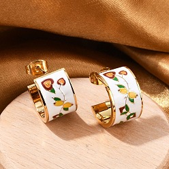 Золотой 304 серьги-гвоздики из нержавеющей стали для женщин, с эмалью, золотые, 2x20~21 мм