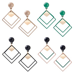 (52) Непрозрачная лаванда 4 пары 4 цветные серьги-гвоздики из сплава, ромб, золотые, разноцветные, 49x34 мм, 1 пара / цвет