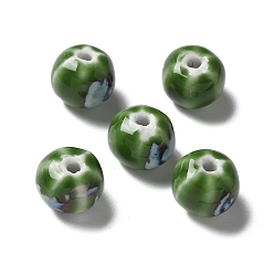 Зеленый Фарфоровые бусины ручной работы, рондель, зелёные, 12~12.5x10 мм, отверстие : 2.5 мм