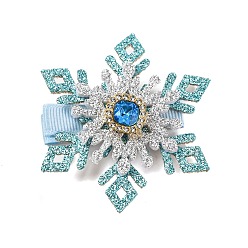 Небесно-голубой Рождественские аксессуары для волос, Заколка для волос из кожи аллигатора со стразами из ткани снежинка, с железным зажимом, голубой, 63.5x56.8x13.82 мм
