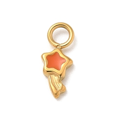 Темно-Оранжевый Ионное покрытие (ip) 304 брелоки из нержавеющей стали с эмалью, реальный 14 k позолоченный, звезда очарование, темно-оранжевый, 11.5x5x1.5 мм, отверстие : 2.5 мм