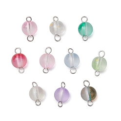 Нержавеющая Сталь Цвет Круглые подвески-соединители из матового стекла, окрашенного в технике выпечки, с 304 петлями из нержавеющей стали с ушками, цвет нержавеющей стали, 14x8.5 мм, отверстия : 2 mm и 2.2 мм