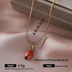 Coccinelle Colliers pendentifs vintage en acier inoxydable émaillé pour femmes, or, rouge, coccinelle, 304 pouce (15.75 cm)