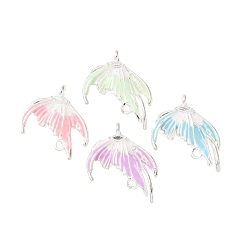 (52) Непрозрачная лаванда Подвески из сплава эмали, рыбий хвост, серебряные, разноцветные, 22x18x3 мм, отверстие : 1.4~1.8 мм