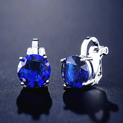 Средно-синий Клипсы из латуни с кубическим цирконием, алмаз, платина, светло-синий, 16x7 мм