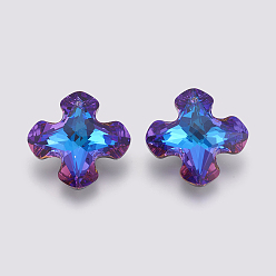 Bermuda Blue K9 Glass Rhinestone Pendants, Imitation Austrian Crystal, Faceted, Cross, Bermuda Blue, 28x28x11mm, Hole: 1.6mm