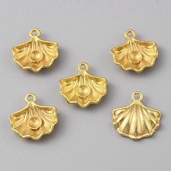 Матовый Золотой Цвет Подвеска из сплава с морской тематикой в оправе кабошон, формы раковины, матовый золотой цвет, 15x14.5x3 мм, отверстие : 1.6 мм, лоток : 4 мм