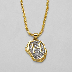 Letter H Латунные хрустальные стразы с овальным кулоном в виде буквы, платиной и золотом, Письмо ч, 15.75 дюйм (40 см)