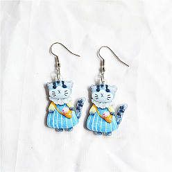 Светло-Голубой Пасхальные акриловые серьги-подвески, форма кошки, платина, Небесно-голубой, 60x25 мм