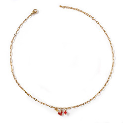 Золотой Латунное эмалированное красное сердце 304 цепочка из нержавеющей стали в виде скрепки для женщин, золотые, 17.72 дюйм (45 см)