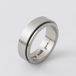 Color de Acero Inoxidable 304 Anillos de dedo giratorios de acero inoxidable, palabra, Anillo giratorio para calmar la preocupación y la meditación., color acero inoxidable, tamaño de EE. UU. 9 (18.9 mm)