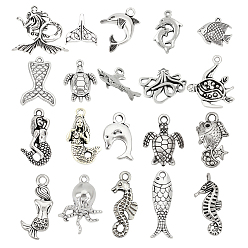 Античное Серебро Сплавочные подвески тибетского стиля, Тема океана, разнообразные, античное серебро, 24x21x4 мм, 60 шт / коробка