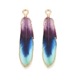 Средняя Орхидея Подвески из эмали и сплава, золотые, очарование перьев, средне орхидеи, 38x8.5x1.5 мм, отверстие : 1.6 мм