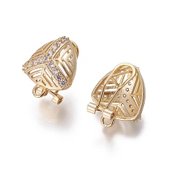 Золотой Латунные серьги-гвоздики из циркония, французские серьги-клипсы, с петлей, треугольные, прозрачные, золотые, 18x15x12 мм, отверстия : 1.8 mm и 2 мм, штифты : 0.7 мм