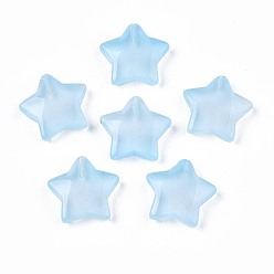 Aqua Transparent Spray Painted Glass Beads, Five-pointed Star, Aqua, 19x20x5.5mm, Hole: 1.2mm