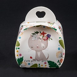 Cat Shape Foldable Creative Kraft Paper Box, Wedding Favor Boxes, Favour Box, Paper Gift Box, Green, Cat Pattern, 7.2x7x8.3cm
