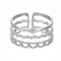Stainless Steel Color Non-Tarnish 304 Stainless Steel Star Open Cuff Ring, Hollow Chunky Ring for Women, Stainless Steel Color, US Size 7 3/4(17.9mm)