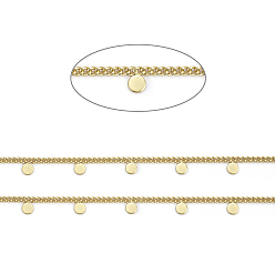 Настоящее золото 18K Латунные цепочки ручной работы, с плоскими круглыми подвесками и шпулей, пайки, долговечный, реальный 18 k позолоченный, ссылка: 2x2x1 мм, плоский круглый: 4x3x0.5 мм, около 32.8 футов (10 м) / рулон