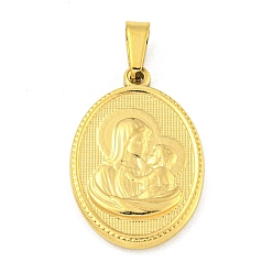 Золотой Ионное покрытие (ip) 304 подвески из нержавеющей стали, очарование религиозной темы, овальные с рисунками " virgin mary", золотые, 24x16x2~2.5 мм, отверстие : 5x3 мм