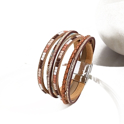 Сэнди Коричневый Браслеты из многорядного шнура из искусственной кожи в стиле бохо, из нержавеющей стали магнитные застежки, песчаный коричневый, 7-5/8 дюйм (19.5 см)
