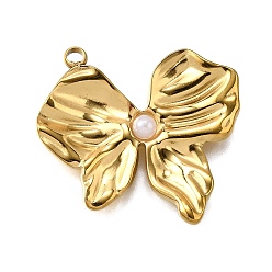 Bowknot Подвески из пластикового жемчуга, с 304 нержавеющей стали, бантом, 21.5x25x3 мм, отверстие : 1.8 мм