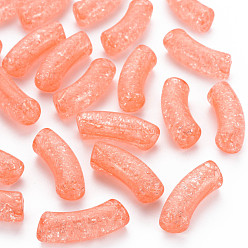 Light Salmon Transparent Crackle Acrylic Beads, Curved Tube, Light Salmon, 35x11.5x13.5mm, Hole: 3.5mm, about 148pcs/500g