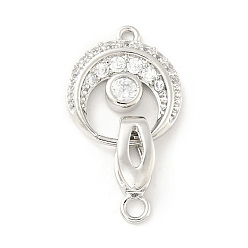 Platinum Flat Round Brass Clear Cubic Zirconia Fold Over Clasps, Cadmium Free & Lead Free, Platinum, Flat Round: 16.5x14.5x3mm long, Hole: 1.4mm, Clasp: 13x4.5x5mm, Hole: 2.2mm