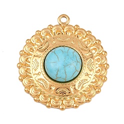 Цветок Синтетические бирюзовые подвески, с 304 установками из нержавеющей стали, золотые, цветок, 34x30.5x6.5 мм, отверстие : 2 мм