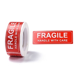 Красный Самоклеящиеся бумажные предупреждающие этикетки, прямоугольник со словом хрупкая ручка с наклейками по уходу этикетки, для отправки и упаковки, красные, 7.5x2.5x0.009 см, 150шт / рулон