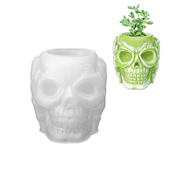 White No Hearing Halloween Skull DIY Vase Statue Silicone Molds, Portrait Sculpture Resin Casting Molds, White, 80x79mm