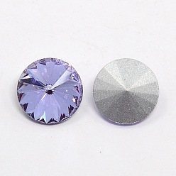 Танзания Конусные стеклянные стразы, горный хрусталь Риволи, с покрытием на задной стороне, граненый конус, танзанитом, 14x7 мм