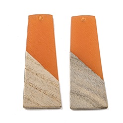 Trapezoid Resin & Walnut Wood Pendants, Geometric Charms, Trapezoid, 49x18.5x2.5~3mm, Hole: 2mm