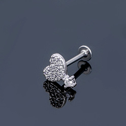 Сердце 316l серьги для хряща из хирургической нержавеющей стали с микропаве из прозрачного кубического циркония, цвет нержавеющей стали, ежедневные аксессуары для ушей, сердце, 10 мм