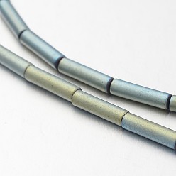 Зеленое Покрытие Гальванизировать немагнитных синтетический гематит нитей бисера, матовые, трубка, зеленый покрытием, 8x2 мм, отверстие : 1 мм, около 50 шт / нитка, 15.7 дюйм