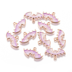 Violet Pendants en alliage de zinc d'émail, pour les bijoux DIY, Des boucles d'oreilles, bracelets faisant, chauve-souris, or, violette, 13x23.5x2mm, Trou: 1.8mm