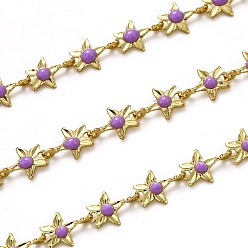 Blue Violet Brass Link Chains, with Enamel, Spool, Long-Lasting Plated, Unwelded, Star, Golden, Blue Violet, Link: 9x6.1x1.5mm