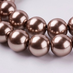 Saddle Brown Eco-Friendly Dyed Glass Pearl Round Beads Strands, Grade A, Cotton Cord Threaded, Saddle Brown, 10mm, Hole: 0.7~1.1mm, about 42pcs/strand, 15 inch