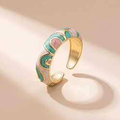 Misty Rose Brass Enamel Cuff Open Rings for Women, Golden, Misty Rose, US Size 4 1/4(15~20mm)