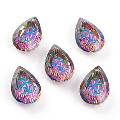 Вулкан Подвески из тисненого стекла со стразами, слеза, граненые, вулкан, 19x12x6 мм, отверстие : 1.6 мм